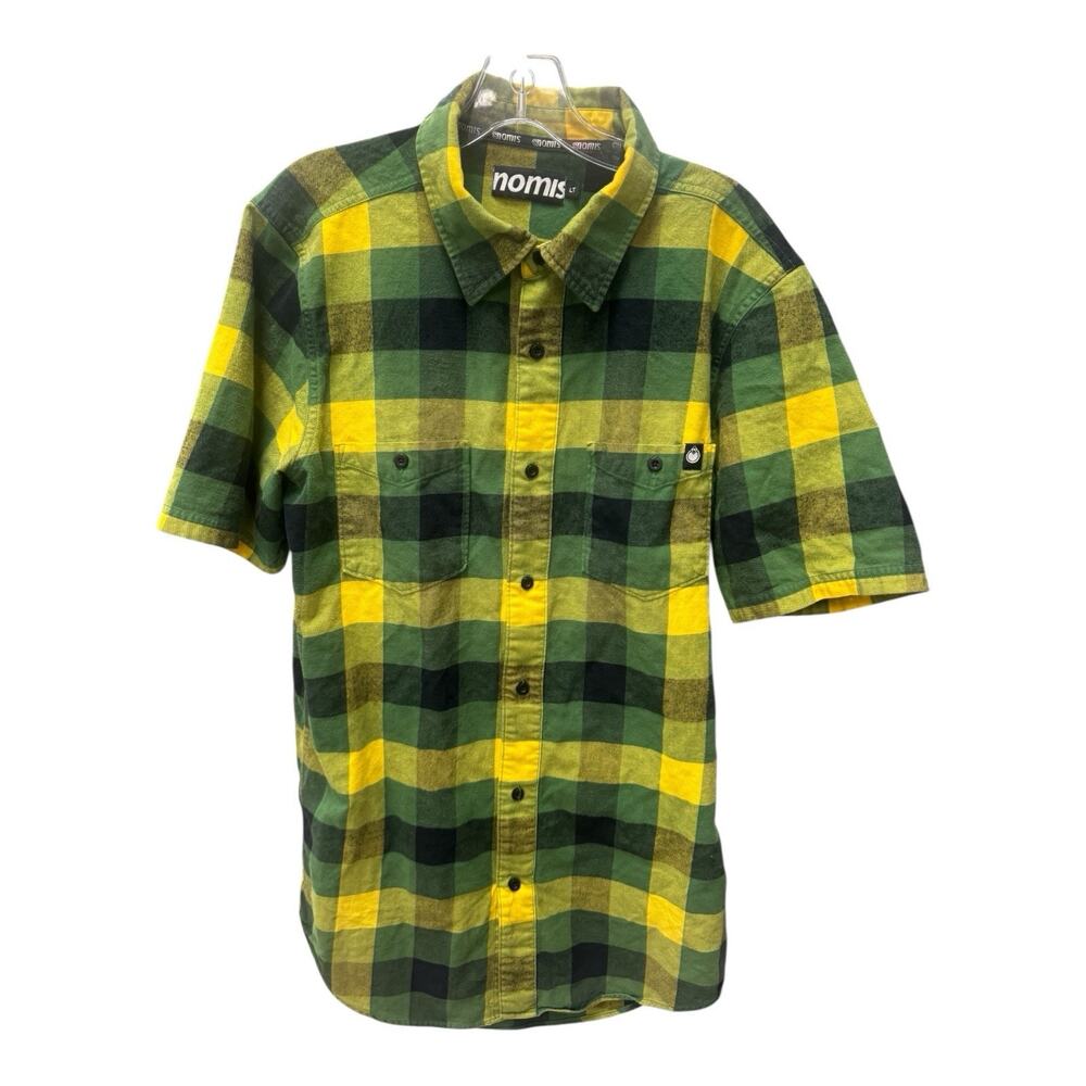 Nomis Men's Large Tall Short Sleeve Flannel Shirt Yellow Green Plaid